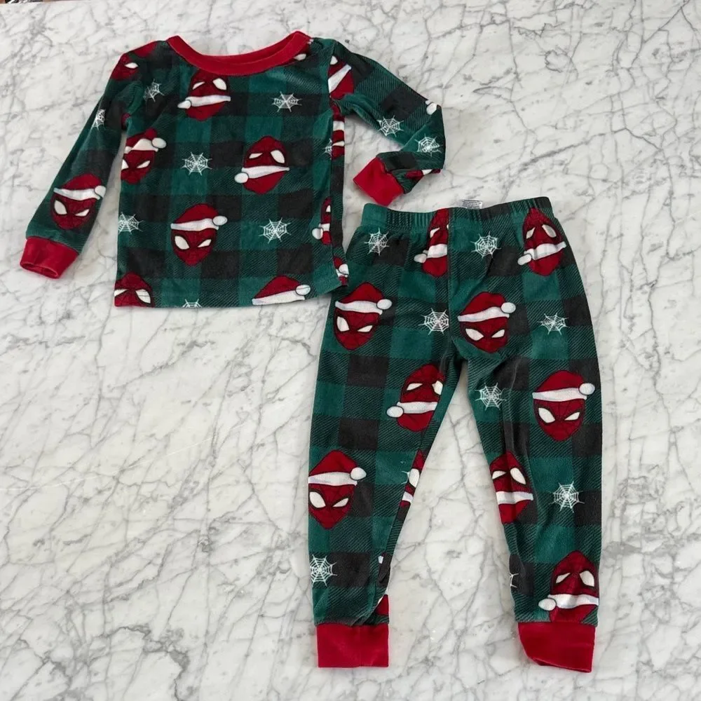 Christmas Spider Man Festive Green Red Kids Pajamas Soft Sz 4T